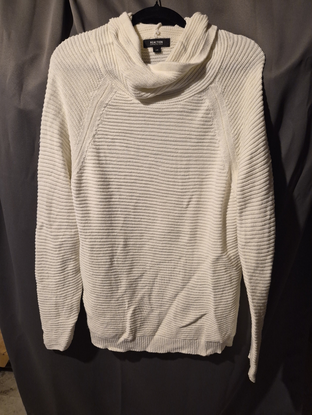 Kenneth Cole Reaction White Ribbed Cowl-Neck Sweater
